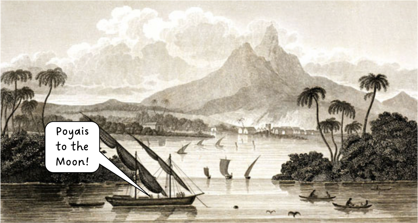 Drawing from an 1822 prospectus of the fake kingdom of Poyais showing a lovely tropical harbor town